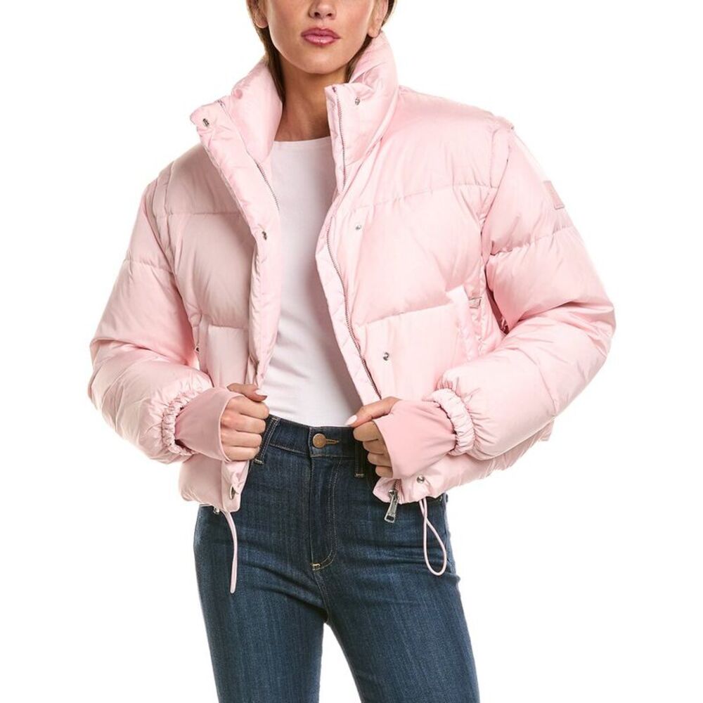 Sam. Womens  Zip-Off Sleeve Cropped Down Puffer Coat, Pink